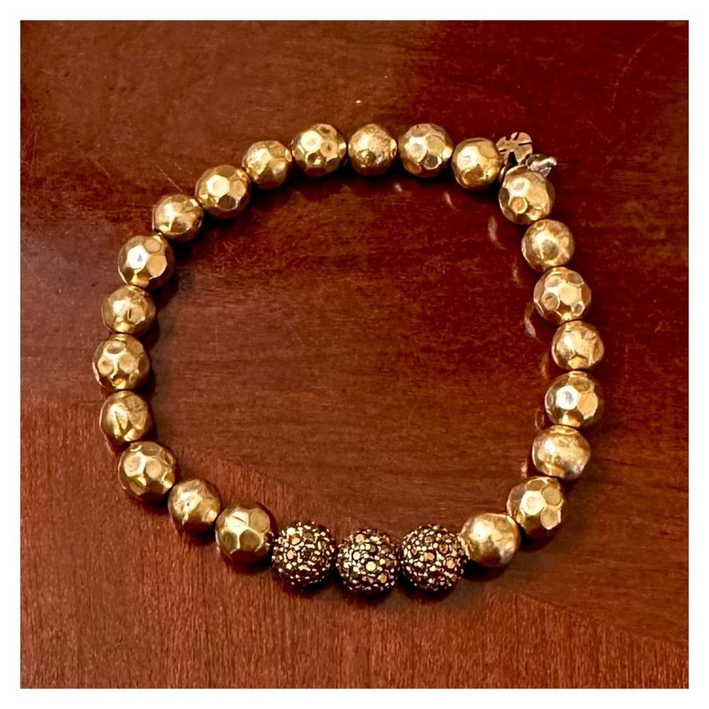 Lucky Brand Gold Hammered Ball Beaded Bracelet - Picture 1 of 3